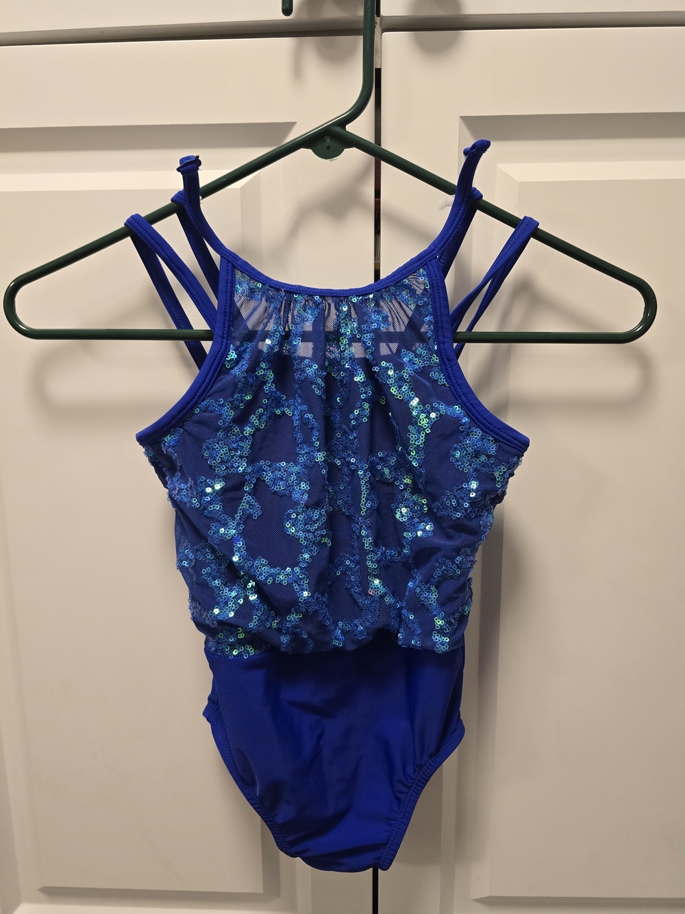 Revolution Dance Costume Cobalt Blue CM Sequins Leotard Strappy Back